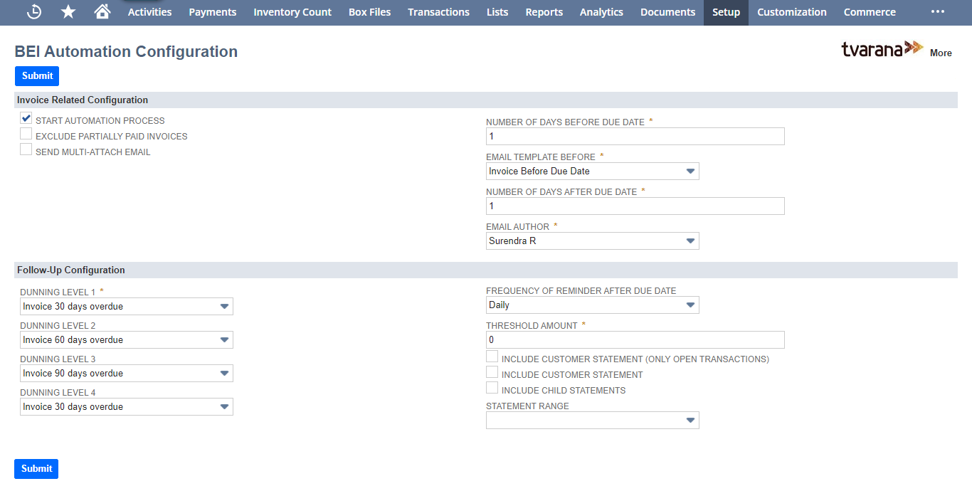 screenshot of Bulk Email Invoices